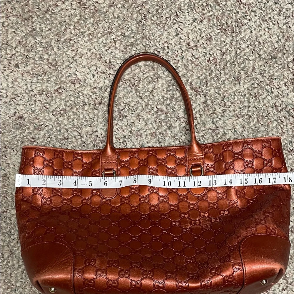 Gucci red GG logo with gold horsebit and gold bamboo heart charms Leather Tote - Picture 13 of 15